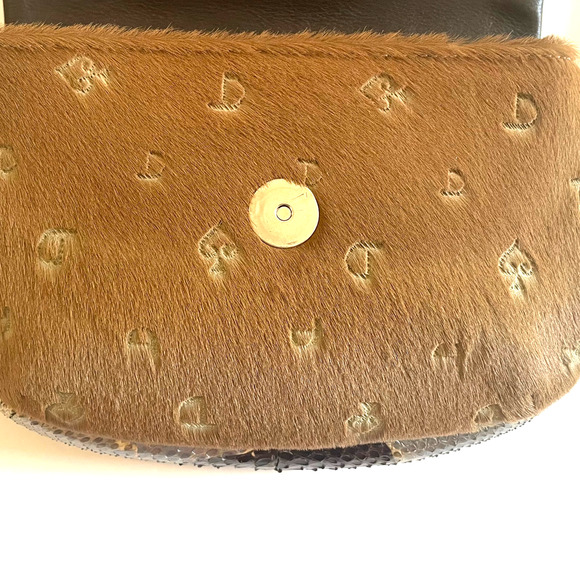 Y2K Byblos Belt Bag Haircalf Leather Snakeskin Print Flap Vintage Designer Italy - Picture 16 of 16